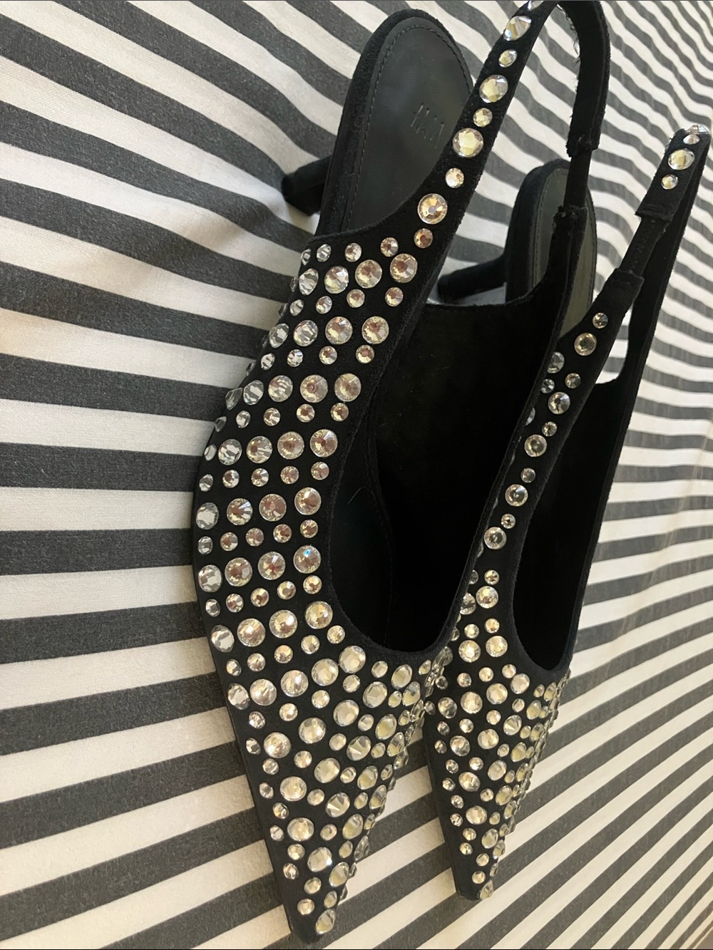 Black Embellished Slingback Pointed Toe Heels - Picture 1 of 3